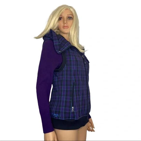 Burton Ho Chi Minh Purple Plaid Dry Ride Hooded Vest Large NWOT - Picture 2 of 16